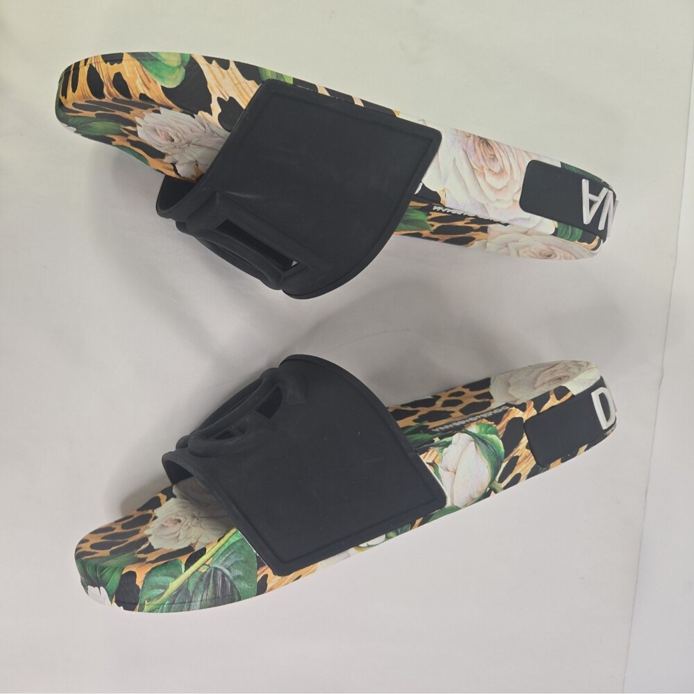 Dolce & Gabbana Portofino Leopard Floral DG Logo Beach Pool Slides Sandals 39 - Picture 7 of 10